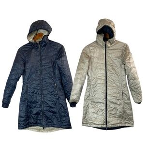 LOLË Reversible Beige and Blue Hooded Packable Jacket Size XS